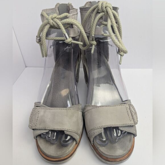 Sorel Joanie Light Gray Leather Wedge Sporty Platform Heel Sandals Womens 6.5 - Picture 4 of 8